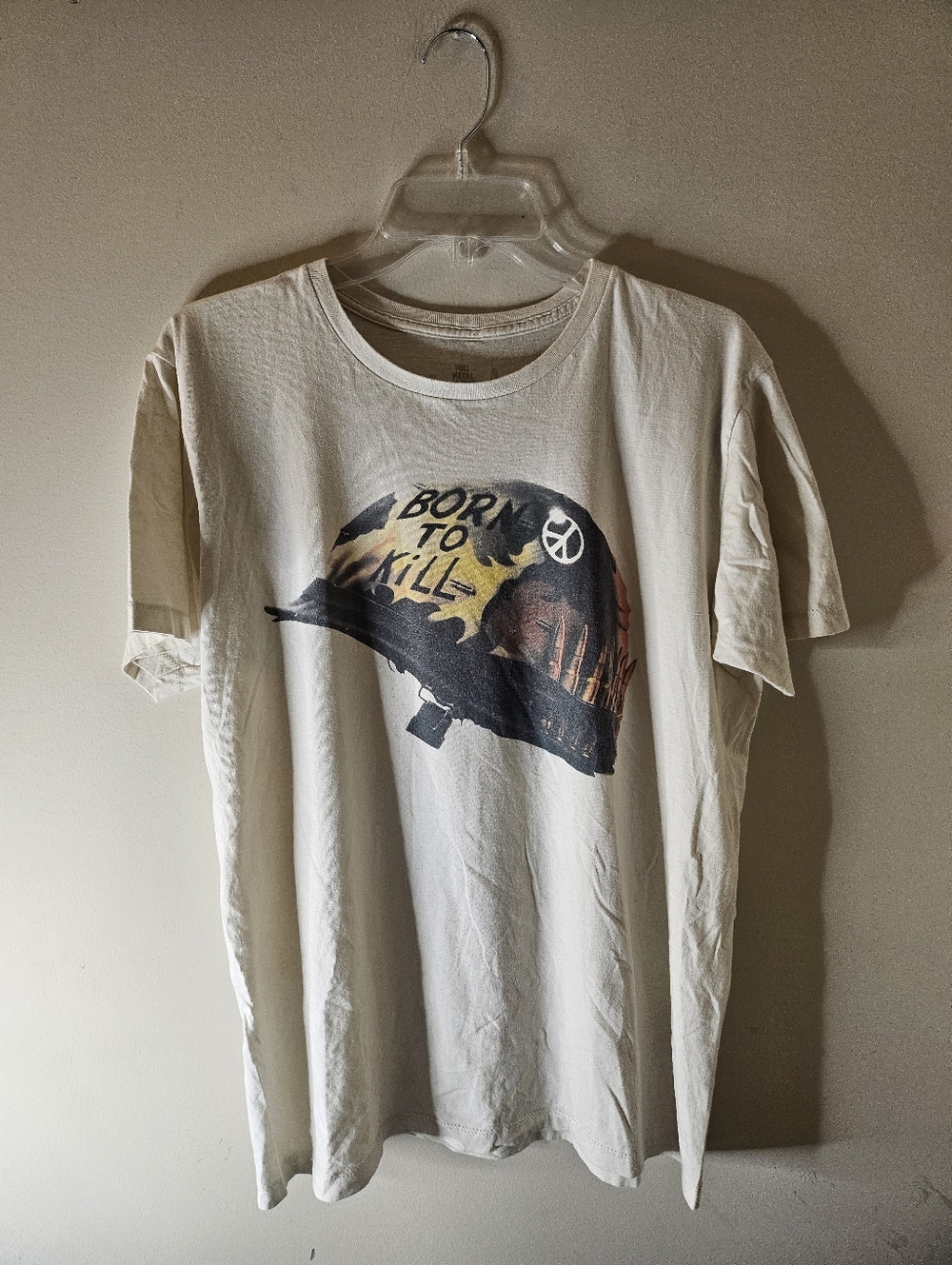 FULL METAL JACKET VINTAGE White Graphic Tee with Yellow & Black Helmet Print